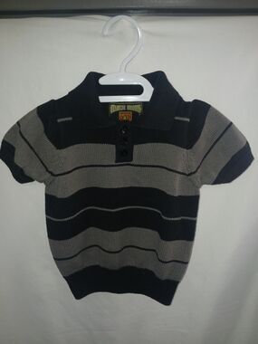 Striped Polo Knit Top - Black & Gray - Country Kids Size 0